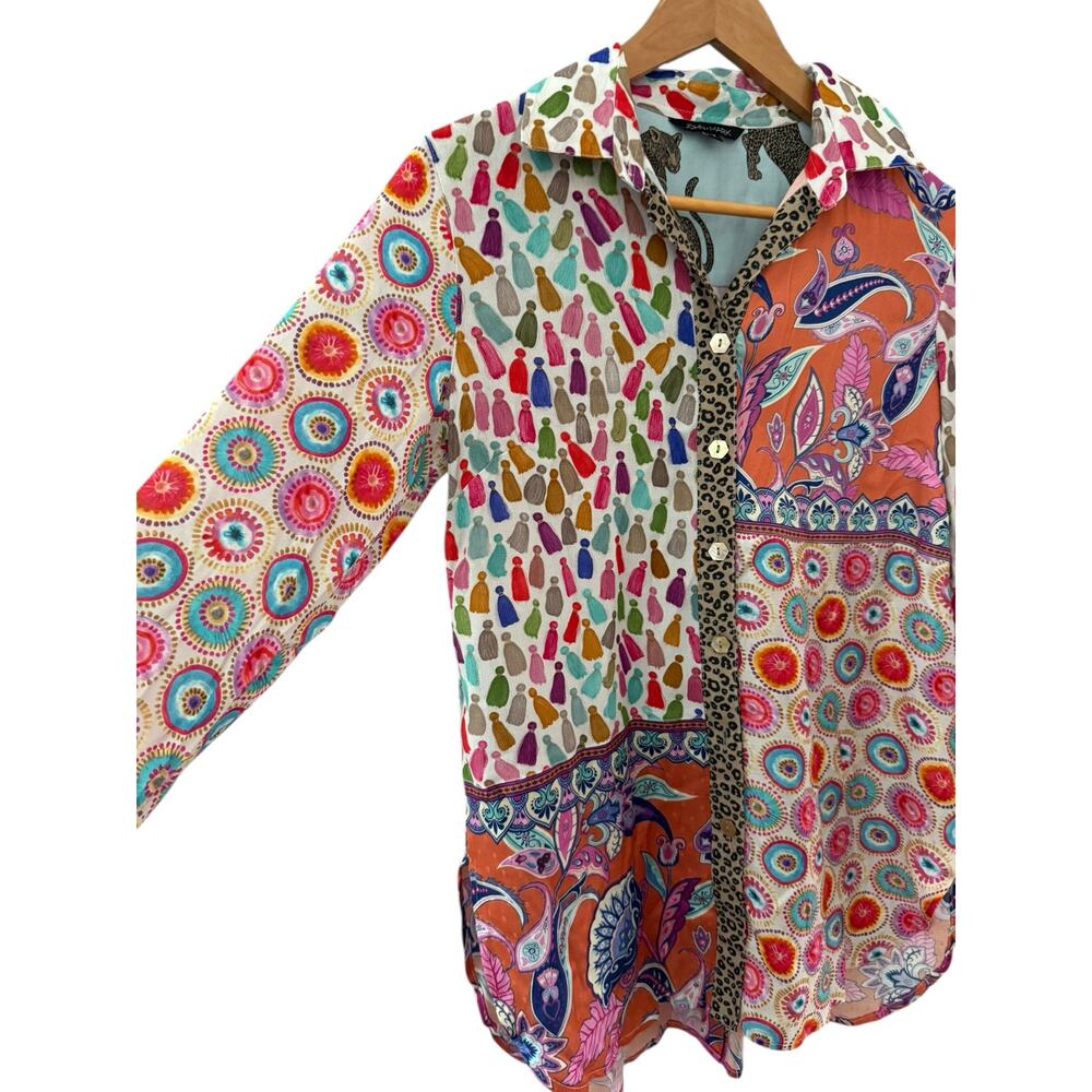 John Mark Mixed Print Buttun Front Roll Tab Sleev… - image 4